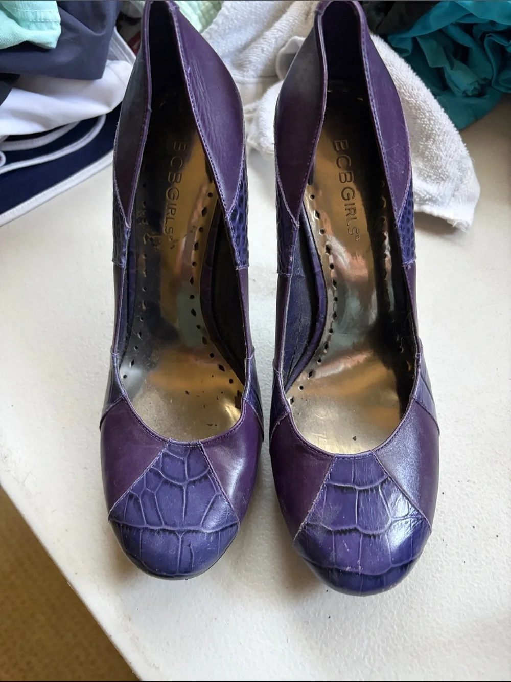 BCBGirls Purple Croc-Detail Platform Pumps